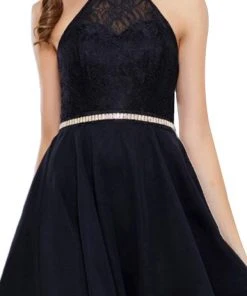 Nox Anabel - 6225 Illusion High Halter Lace Cocktail Dress