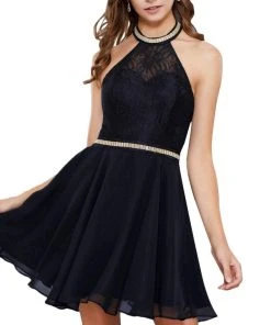 Nox Anabel - 6225 Illusion High Halter Lace Cocktail Dress