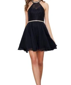 Nox Anabel - 6225 Illusion High Halter Lace Cocktail Dress