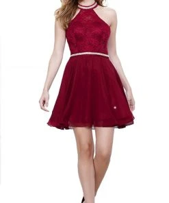 Nox Anabel - 6225 Illusion High Halter Lace Cocktail Dress