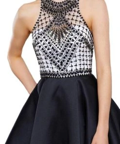 Nox Anabel - 6243 High Halter Illusion Lattice Cocktail Dress 7 Nox Anabel - 6243 High Halter Illusion Lattice Cocktail Dress