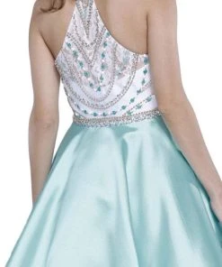 Nox Anabel - 6247 Beaded High Halter Illusion Satin Short Cocktail Dress Cocktail Dresses