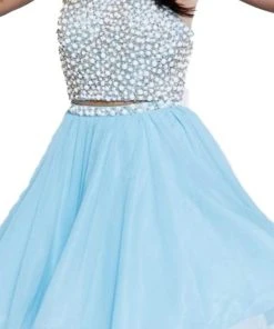 Nox Anabel - 6257 Beaded Yoke Halter A-Line Dress