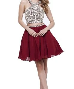 Nox Anabel - 6257 Beaded Yoke Halter A-Line Dress