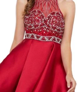 Nox Anabel - 6262 Ornate High Halter Illusion Cocktail Dress