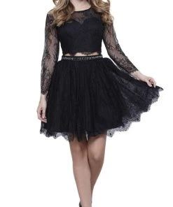 Nox Anabel - 6268 Two Piece Lace Long Sleeve Short Party Dress Cocktail Dresses