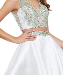 Cocktail Dresses Nox Anabel - 6275 Two-Piece Bejeweled V-Neck Dress