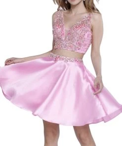 Cocktail Dresses Nox Anabel - 6275 Two-Piece Bejeweled V-Neck Dress