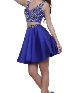 Cocktail Dresses Nox Anabel - 6275 Two-Piece Bejeweled V-Neck Dress