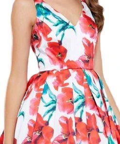 Nox Anabel - 6286 V-Neckline Floral Print A-Line Cocktail Dress Cocktail Dresses