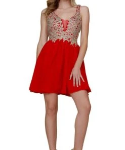 Nox Anabel - 6291 Beaded V-neck Scoop Back A-line Cocktail Dress Cocktail Dresses 13 Nox Anabel - 6291 Beaded V-neck Scoop Back A-line Cocktail Dress Cocktail Dresses