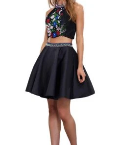 Cocktail Dresses Nox Anabel - 6303 High Haltered Two-Piece Mikado Cocktail Dress