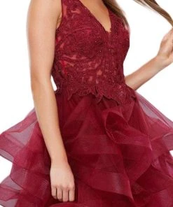 Nox Anabel - 6310 Ruffled V-neck A-line Dress Cocktail Dresses