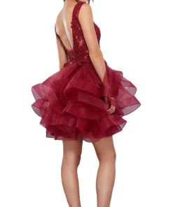 Nox Anabel - 6310 Ruffled V-neck A-line Dress Cocktail Dresses 12 Nox Anabel - 6310 Ruffled V-neck A-line Dress Cocktail Dresses