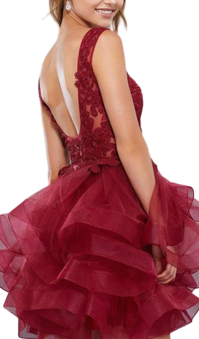 Nox Anabel - 6310 Ruffled V-neck A-line Dress Cocktail Dresses 6 Nox Anabel - 6310 Ruffled V-neck A-line Dress Cocktail Dresses