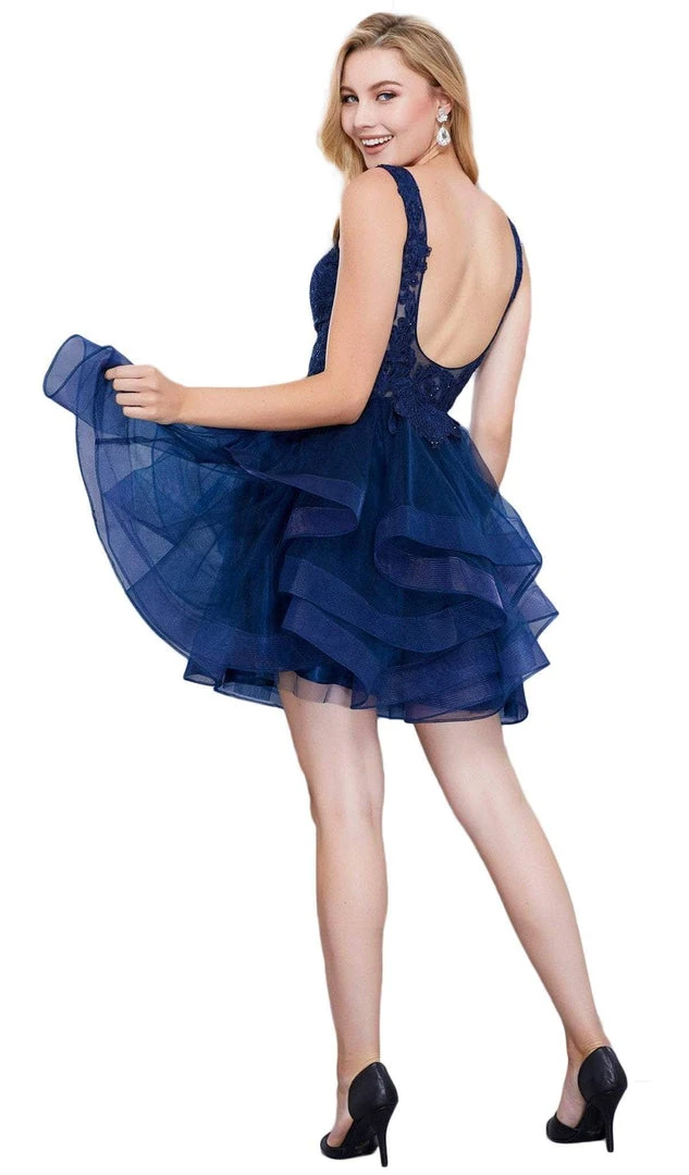 Nox Anabel - 6310 Ruffled V-neck A-line Dress Cocktail Dresses 10 Nox Anabel - 6310 Ruffled V-neck A-line Dress Cocktail Dresses