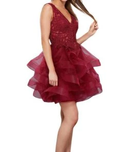 Nox Anabel - 6310 Ruffled V-neck A-line Dress Cocktail Dresses