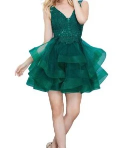 Nox Anabel - 6310 Ruffled V-neck A-line Dress Cocktail Dresses 14 Nox Anabel - 6310 Ruffled V-neck A-line Dress Cocktail Dresses