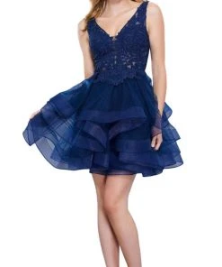 Nox Anabel - 6310 Ruffled V-neck A-line Dress Cocktail Dresses 16 Nox Anabel - 6310 Ruffled V-neck A-line Dress Cocktail Dresses