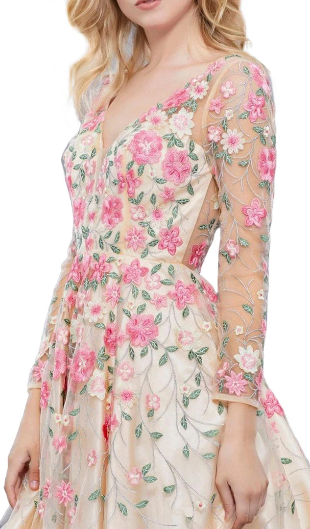 Nox Anabel - 6311 Long Sleeves Floral Embellished Cocktail Dress Cocktail Dresses 7 Nox Anabel - 6311 Long Sleeves Floral Embellished Cocktail Dress Cocktail Dresses