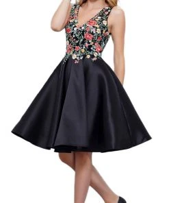 Cocktail Dresses Nox Anabel - 6322 Floral Embroidered V Neck Cocktail Dress