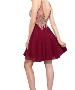 Cocktail Dresses Nox Anabel - 6324 Ornate Lace Cutout Bodice Halter Dress