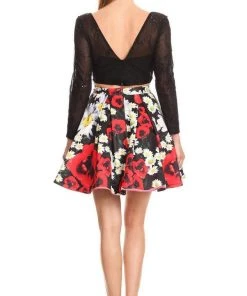 Cocktail Dresses Nox Anabel - 6339 Long Sleeved Two-Piece Floral Party Cocktail Dress