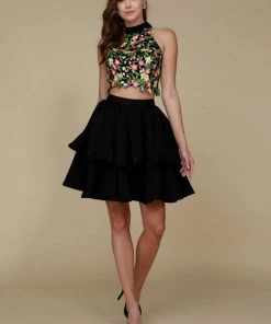 Nox Anabel - 6342 Embroidered Two Piece Tiered Cocktail Dress Cocktail Dresses