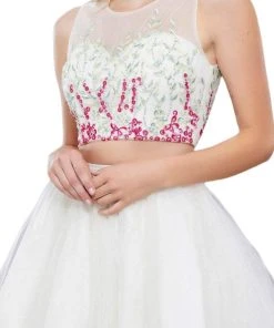 Nox Anabel - 6352 Two Piece Floral And Tulle Illusion Cocktail Dress Cocktail Dresses 8 Nox Anabel - 6352 Two Piece Floral And Tulle Illusion Cocktail Dress Cocktail Dresses