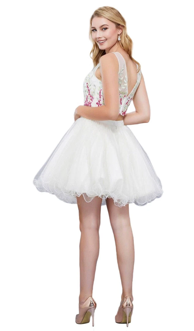 Nox Anabel - 6352 Two Piece Floral And Tulle Illusion Cocktail Dress Cocktail Dresses 4 Nox Anabel - 6352 Two Piece Floral And Tulle Illusion Cocktail Dress Cocktail Dresses