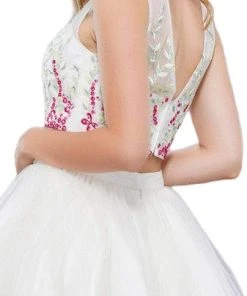 Nox Anabel - 6352 Two Piece Floral And Tulle Illusion Cocktail Dress Cocktail Dresses 9 Nox Anabel - 6352 Two Piece Floral And Tulle Illusion Cocktail Dress Cocktail Dresses