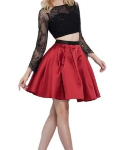 Nox Anabel - 6371 Two Piece Lace Long Sleeves Cocktail Dress Cocktail Dresses