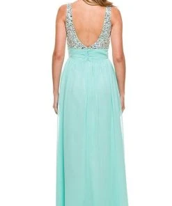 Nox Anabel - 8140 Rhinestone Embellished Ruched Long Dress Formal Gowns