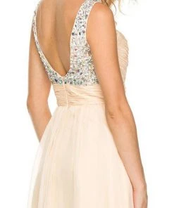 Nox Anabel - 8140 Rhinestone Embellished Ruched Long Dress Formal Gowns