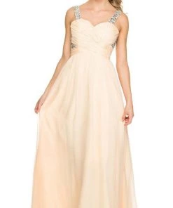 Nox Anabel - 8140 Rhinestone Embellished Ruched Long Dress Formal Gowns