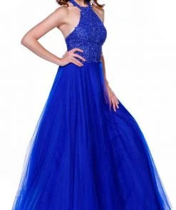 Nox Anabel - 8181 Lace Embroidered Bodice Halter Long Gown Formal Gowns 12 Nox Anabel - 8181 Lace Embroidered Bodice Halter Long Gown Formal Gowns