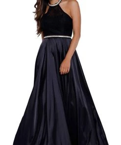 Nox Anabel - 8198 Sleeveless Embroidered Halter Neck A-Line Gown Formal Gowns