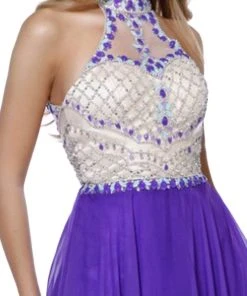 Formal Gowns Nox Anabel - 8200 Bejeweled Halter Chiffon A-line Dress