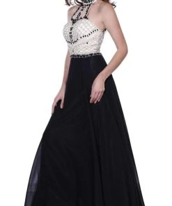 Formal Gowns Nox Anabel - 8200 Bejeweled Halter Chiffon A-line Dress