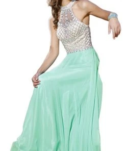 Formal Gowns Nox Anabel - 8200 Bejeweled Halter Chiffon A-line Dress
