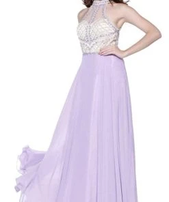 Nox Anabel - 8201 Beaded Sleeveless Halter Long Gown