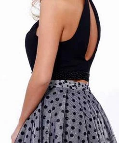 Nox Anabel - 8204 Two-Piece Halter Polka Dot Printed Evening Gown