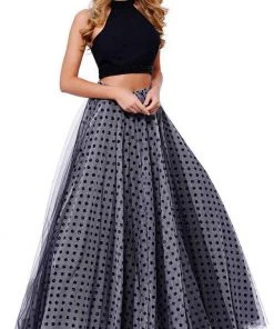Nox Anabel - 8204 Two-Piece Halter Polka Dot Printed Evening Gown