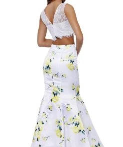 Nox Anabel - 8208 Two Piece Laced Jewel Floral Trumpet Evening Gown