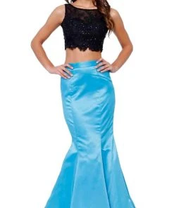 Formal Gowns Nox Anabel - 8231 Two Piece Colorblock Satin Evening Dress