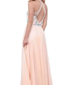 Formal Gowns Nox Anabel - 8276 Sleeveless Bejeweled Halter A-line Dress