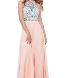 Formal Gowns Nox Anabel - 8276 Sleeveless Bejeweled Halter A-line Dress