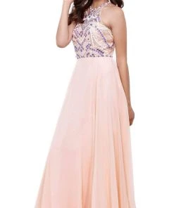 Formal Gowns Nox Anabel - 8276 Sleeveless Bejeweled Halter A-line Dress
