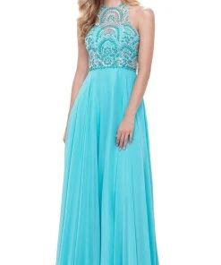 Nox Anabel - 8277 Sleeveless High Neck Beaded Bodice A-line Dress