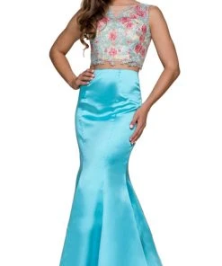 Formal Gowns Nox Anabel - 8287 Two-Piece Crop Top Floral Lace Long Dress